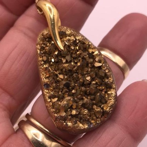 Gold-Tone Druzy Pendant Necklace - Picture 7 of 12
